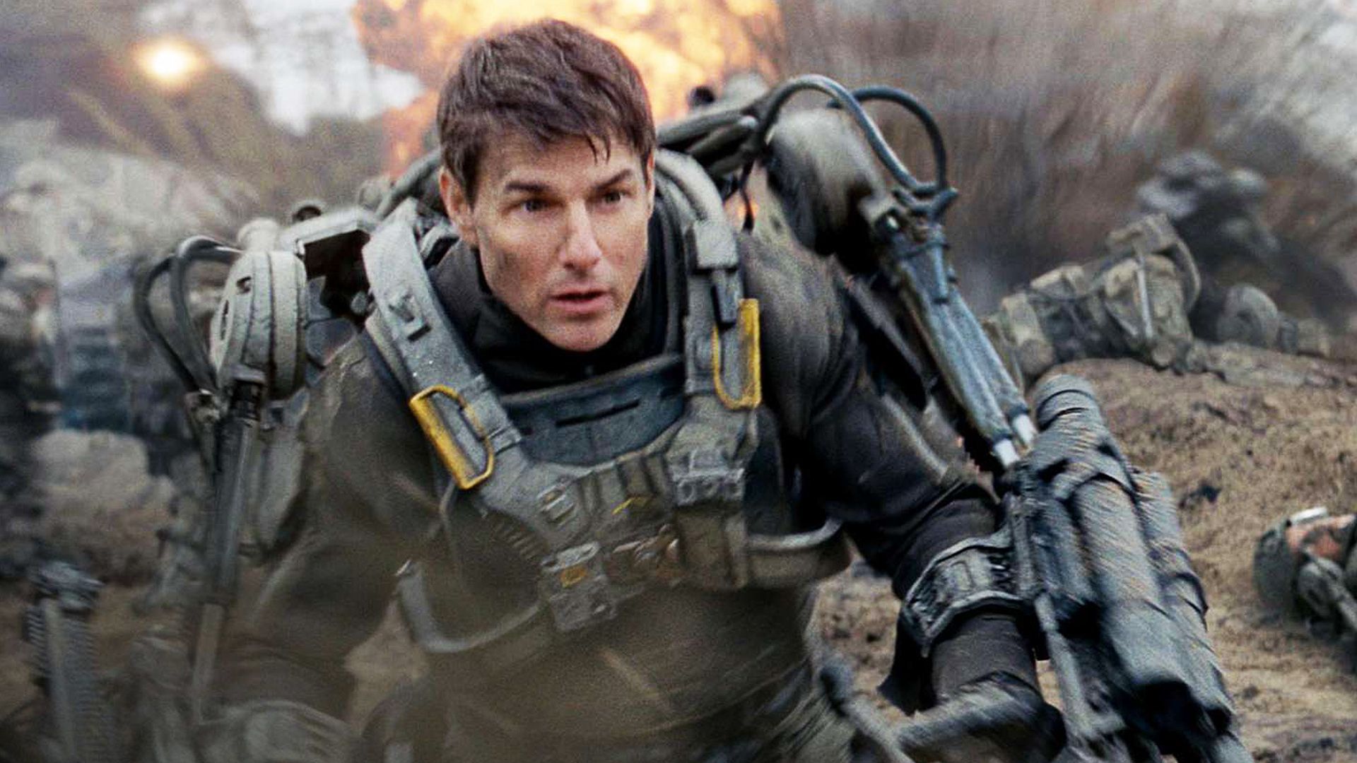 Tom Cruise wearing a mech suit in Edge of Tomorrow